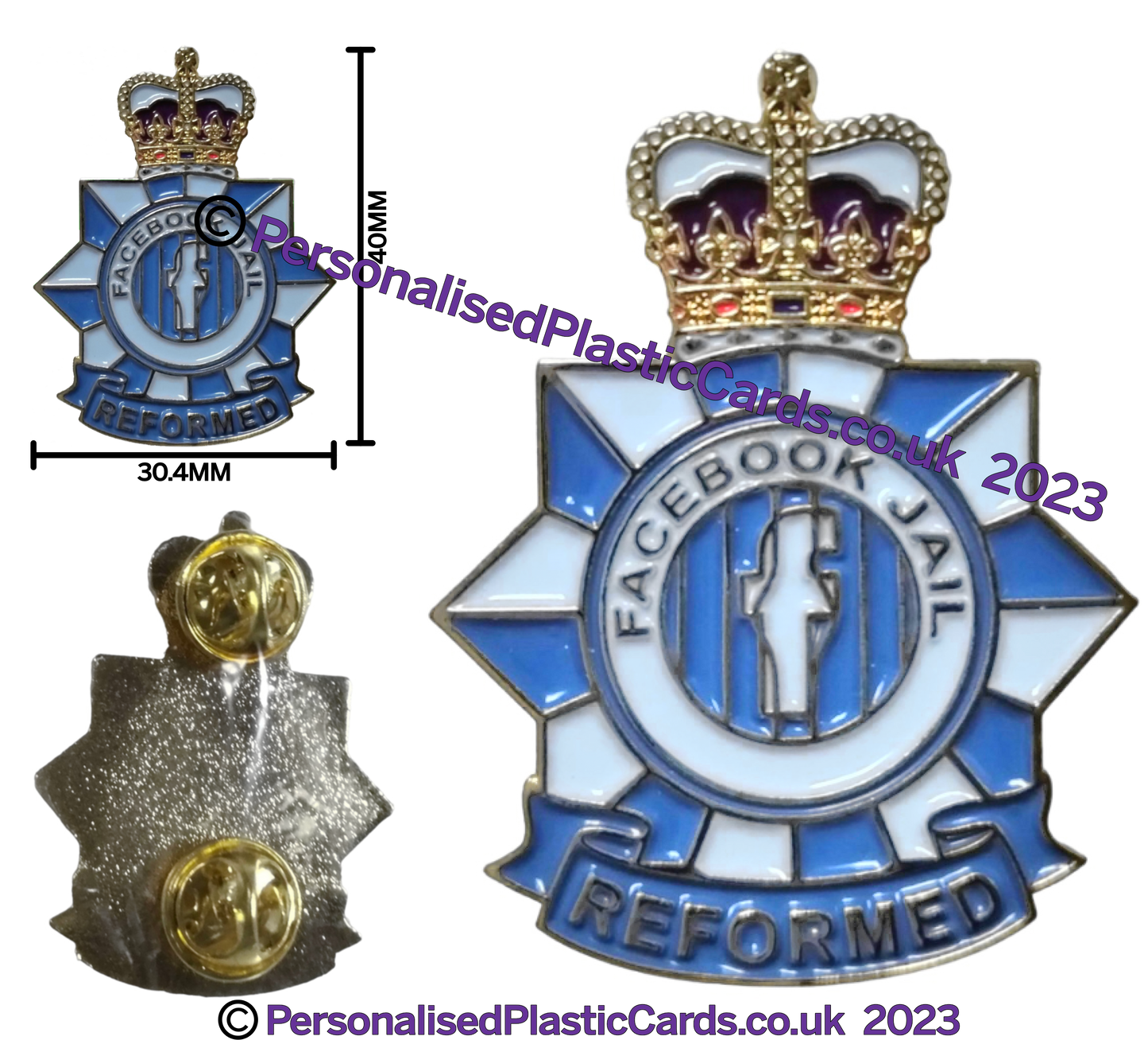 Facebook Ban/Jail, metal enamelled pin / lapel badge