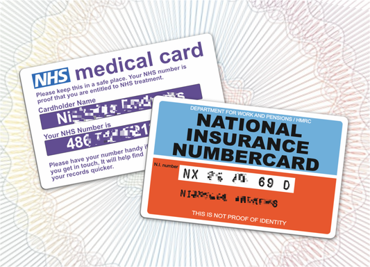 National Insurance & NHS Medical Number Card, Personalised