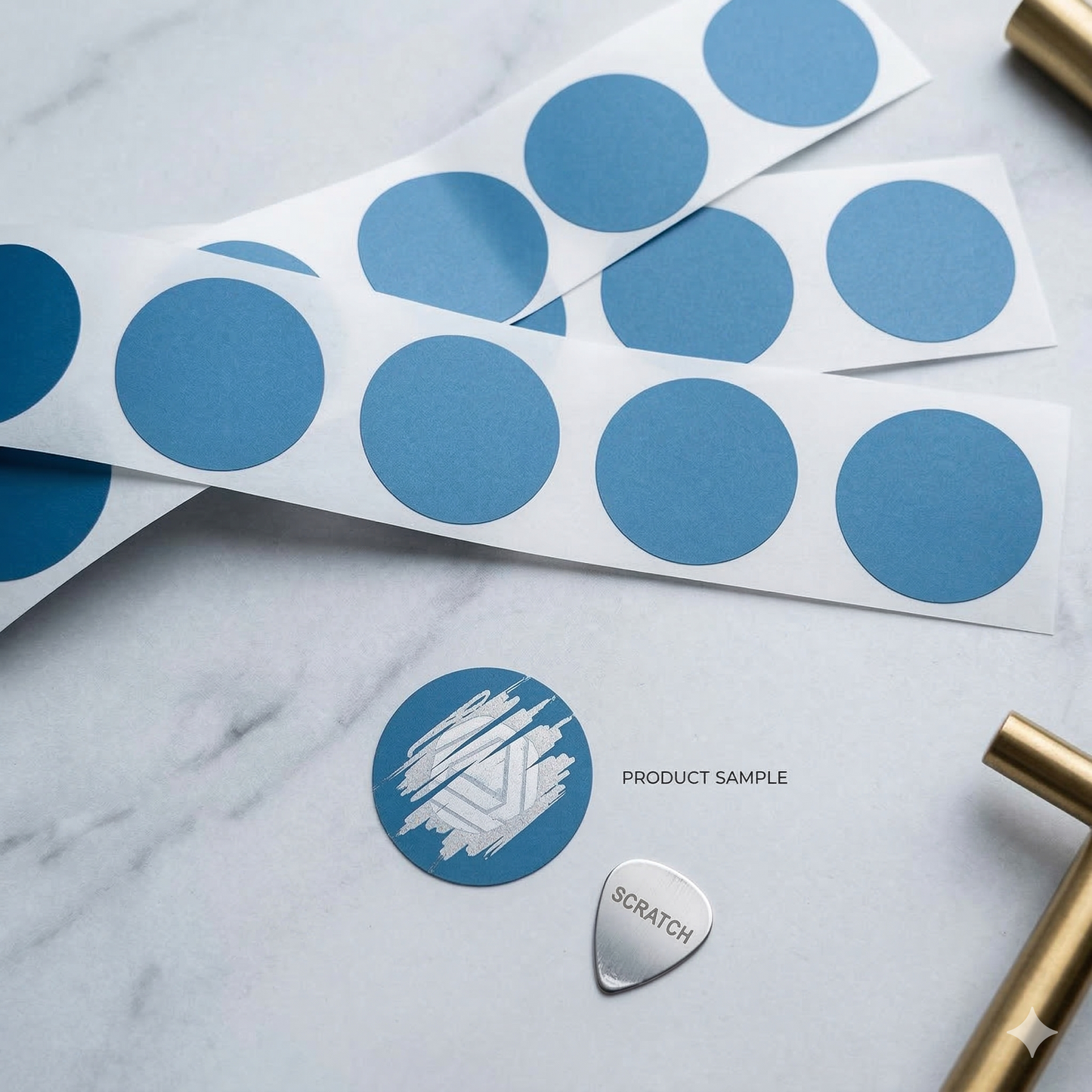 Scratch off stickers 25mm Round, Black, Blue, Gold, Red, Silver. Holographic, Football, clover