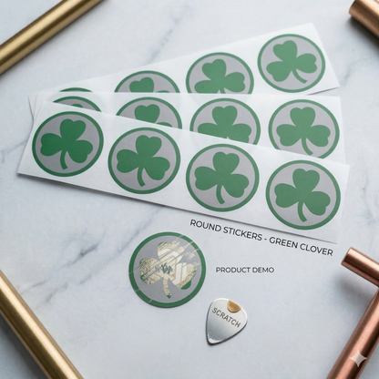 Scratch off stickers 25mm Round, Black, Blue, Gold, Red, Silver. Holographic, Football, clover
