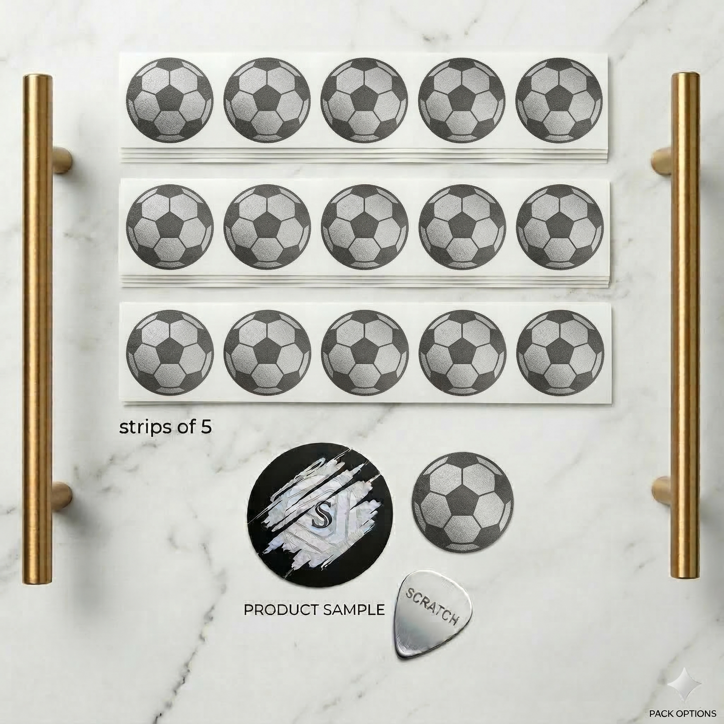 Scratch off stickers 25mm Round, Black, Blue, Gold, Red, Silver. Holographic, Football, clover