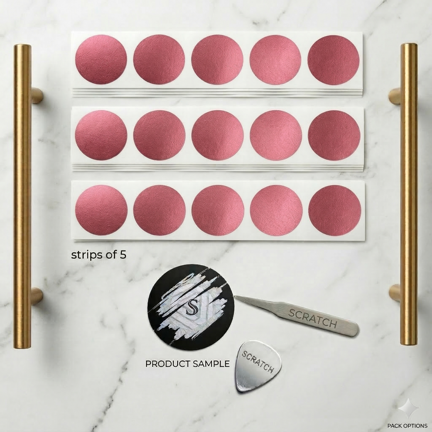 Scratch off stickers 25mm Round, Black, Blue, Gold, Red, Silver. Holographic, Football, clover