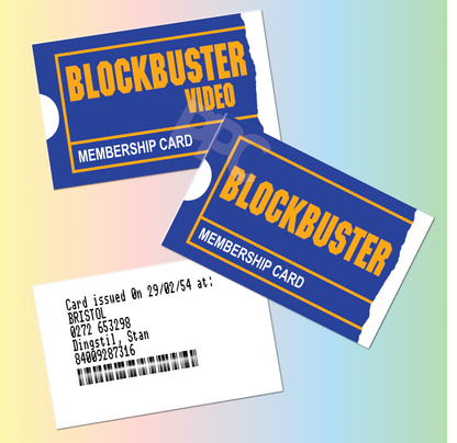 Blockbuster Video Club Membership Card, Personalised Reproduction