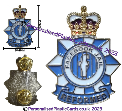 Facebook Ban/Jail, metal enamelled pin / lapel badge
