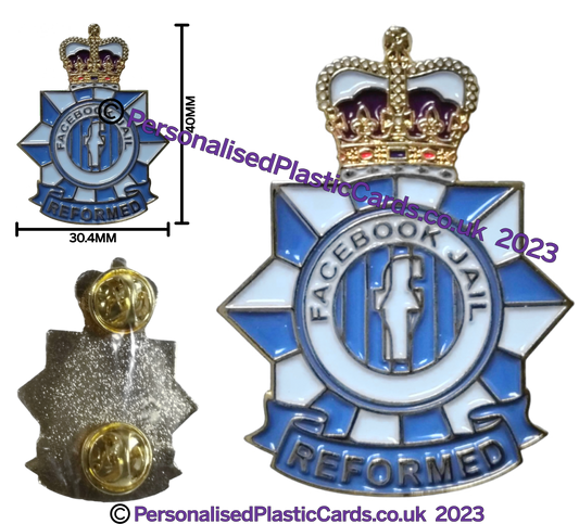 Facebook Ban/Jail, metal enamelled pin / lapel badge