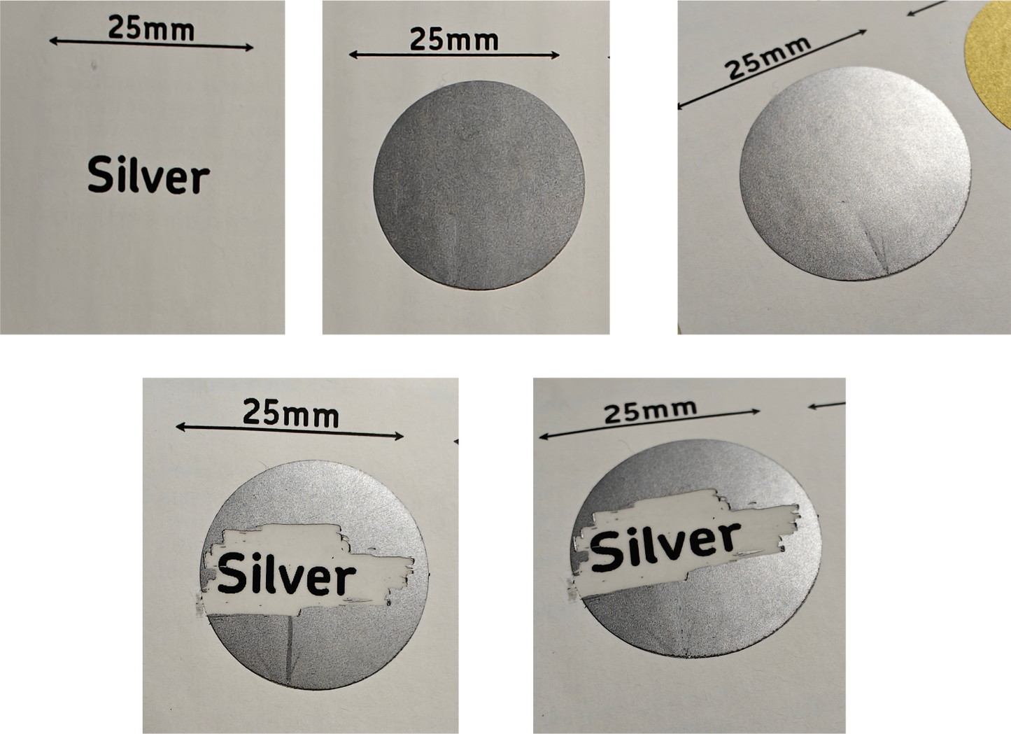 Scratch off stickers 25mm Round, Black, Blue, Gold, Red, Silver. Holographic, Football, clover