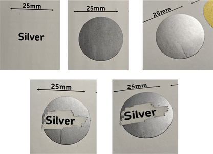 Scratch off stickers 25mm Round, Black, Blue, Gold, Red, Silver. Holographic, Football, clover
