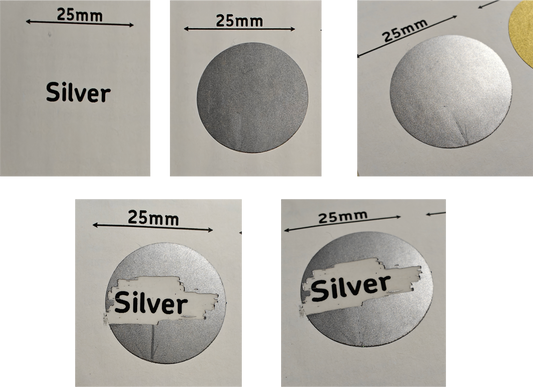 Scratch off stickers 25mm Round, Black, Blue, Gold, Red, Silver. Holographic, Football, clover