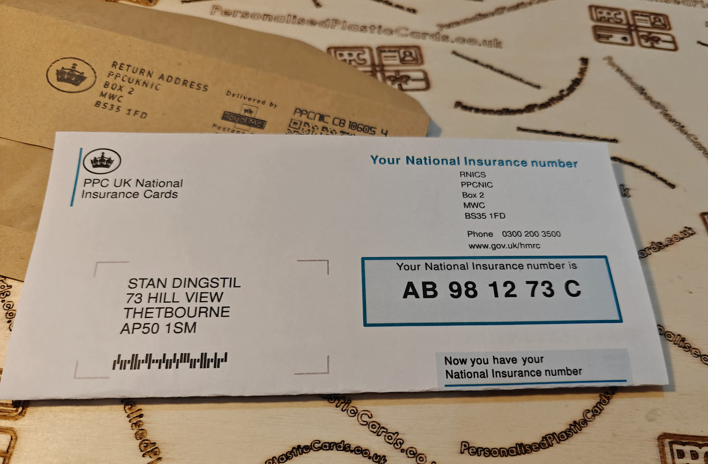 National Insurance Number Card with cover letter for 16 year olds