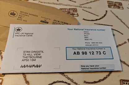 National Insurance Number Card with cover letter for 16 year olds