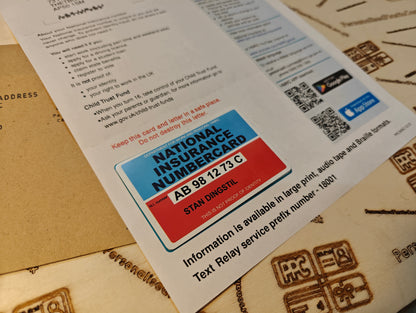National Insurance Number Card with cover letter for 16 year olds