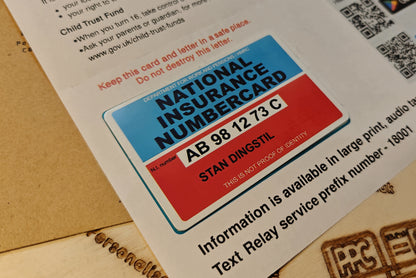 National Insurance Number Card with cover letter for 16 year olds