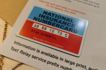 National Insurance Number Card with cover letter for 16 year olds