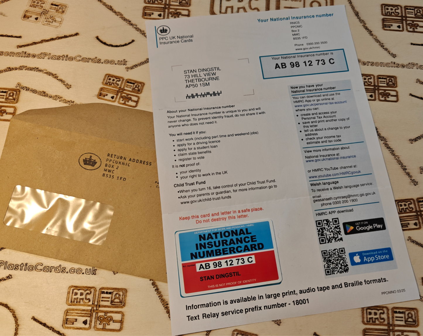 National Insurance Number Card with cover letter for 16 year olds