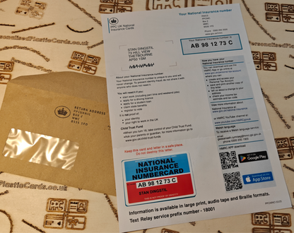 National Insurance Number Card with cover letter for 16 year olds