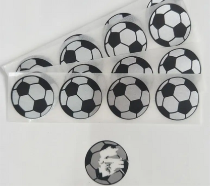 Scratch off stickers 25mm Round, Black, Blue, Gold, Red, Silver. Holographic, Football, clover