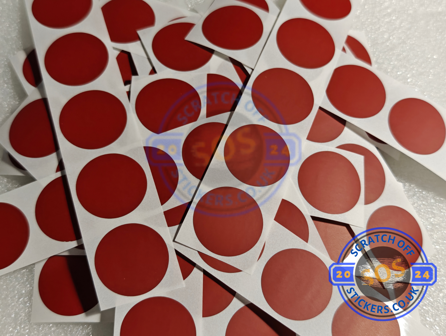 Scratch off stickers 25mm Round, Black, Blue, Gold, Red, Silver. Holographic, Football, clover