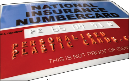 National Insurance Number Card, Embossed, Personalised Replacement.