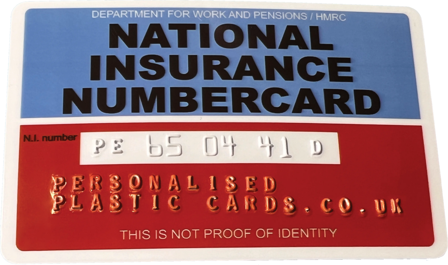 National Insurance Number Card, Embossed, Personalised Replacement.