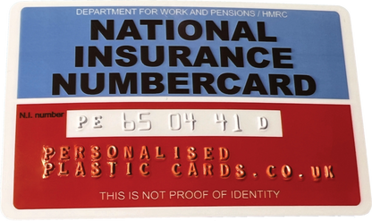 National Insurance Number Card, Embossed, Personalised Replacement.