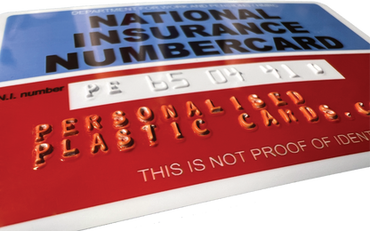 National Insurance Number Card Replacement. Printed, Lasered or Embossed