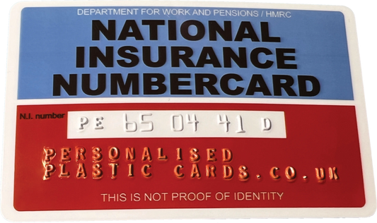 National Insurance Number Card Replacement. Printed, Lasered or Embossed