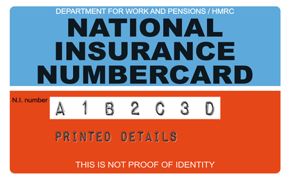 Add-on item | National Insurance Number Card, Personalised, Printed on Plastic