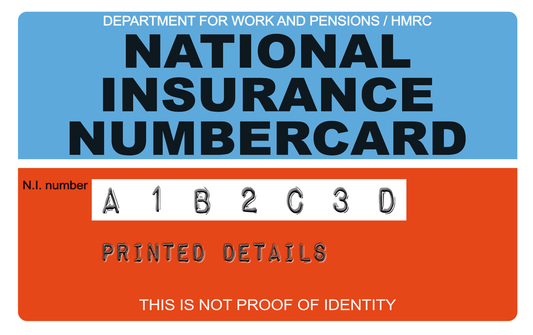 Add-on item | National Insurance Number Card, Personalised, Printed on Plastic