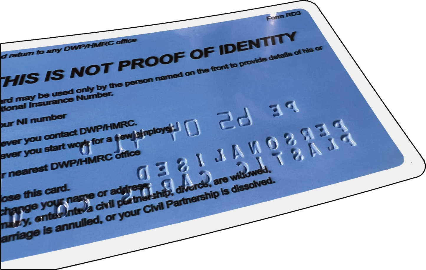 National Insurance Number Card, Embossed, Personalised Replacement.