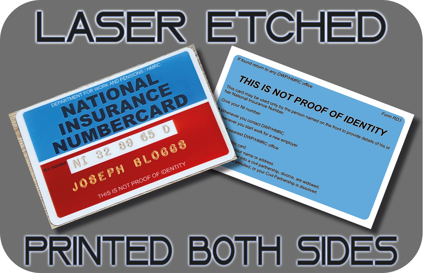 National Insurance Number Card Replacement. Printed, Lasered or Embossed