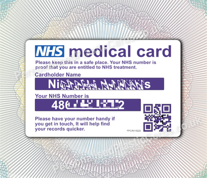 National Insurance & NHS Medical Number Card, Personalised
