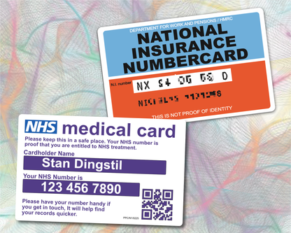 National Insurance & NHS Medical Number Card, Personalised